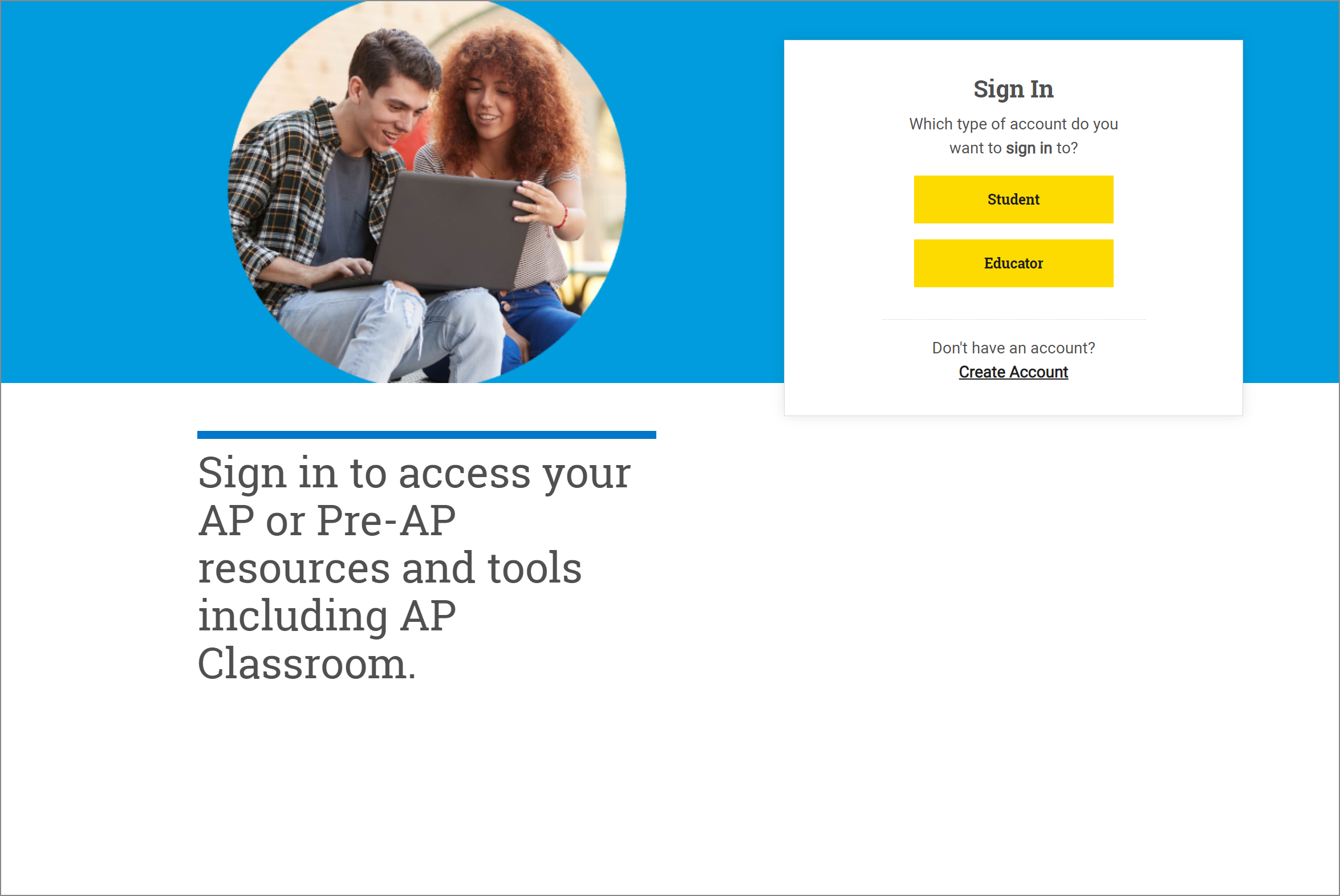Sign-in screen for AP Classroom